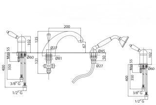 Смеситель на борт ванны однорычажный с выдвижным душем и переключателем, хром Cezares ELITE-BVDM-01-Bi