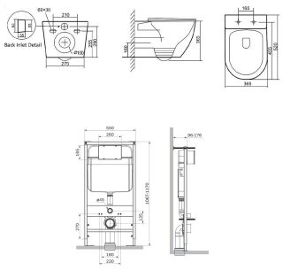 Комплект SantiLine SL-5025+SL-01 безободковый белый унитаз с сиденьем микролифт и инсталляция с клавишей смыва хром