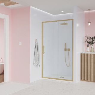 Душевая дверь Veconi Evo 100 G, 1800x1950, золото брашинг, стекло прозрачное