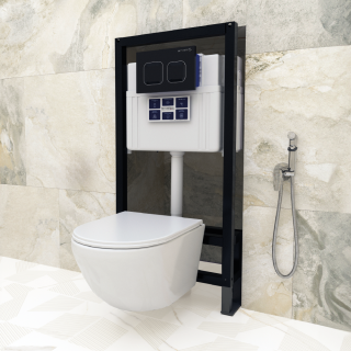 SET Инсталляция Sava Free Standing+клавиша смыва COOL черный матовый круг.