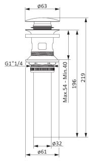 Донный клапан длинный Damixa Option клик-клак чёрный матовый 210610300