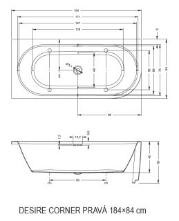 Акриловая ванна Riho Desire Corner Velvet Sparkle System Fall B087009105 R 184x84см с аэромассажем заполнение через перелив белый матовый