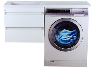 Подвесная тумба под раковину Misty Фостер под стиральную машину 55см с двумя ящиками белый