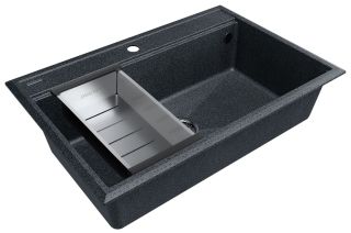 Комплект Paulmark: мойка Stepia 80 и коландер Advance PM117551-DG+A375-BS графит/брашированная нержавеющая сталь