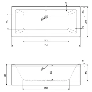 Акриловая ванна CEZARES PLANE-170-70-45-W37
