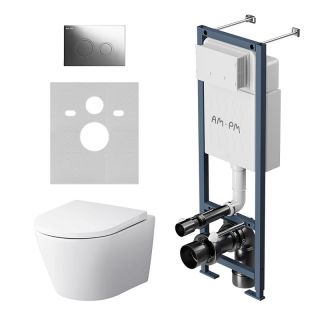 Комплект унитаза с инсталляцией AM.PM ErgoFit IS110151.741701 с сиденьем Микролифт и клавишей смыва хром