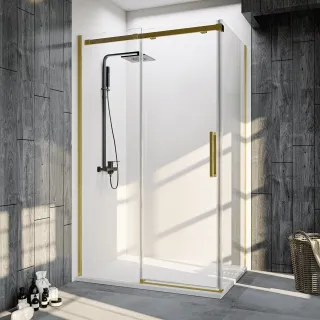 Душевой уголок Veconi Rovigo RV-070G, 1300х1000х1950, брашированное золото, стекло прозрачное