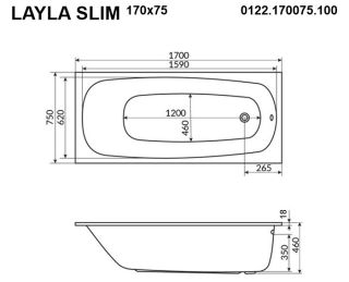 Акриловая ванна Whitecross Layla Slim 0122.170075.100 170x75см белый глянец