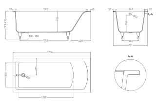 Ванна из искусственного камня Salini Cascata S-Sense 104113M 170x75см белый матовый