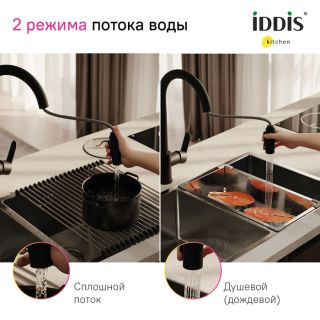 Смеситель для кухни IDDIS Cuba CUBBLP0i05 с выдвижным изливом чёрный матовый