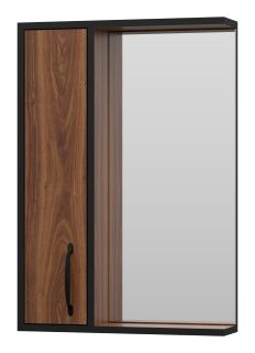 Зеркальный шкаф Misty Кедр 50см левый чёрный/орех