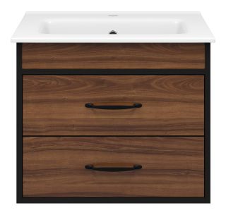 Подвесная тумба под раковину Misty Кедр 60см чёрный/орех