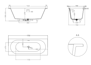 Ванна из искусственного камня Salini Ornella Axis Kit S-Sense 104713G 170x70см белый глянцевый
