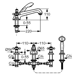 Смеситель на борт ванны Kludi 1926 позолоченный 515254520