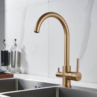 Смеситель для кухни Shevanik S128G с подключением фильтра золотой сатин