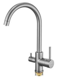 Смеситель для кухни Shevanik S128T с подключением фильтра оружейная сталь