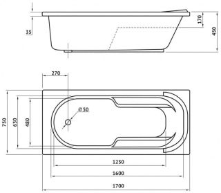 Акриловая ванна Berges Lumbo 170x75см белый 050003