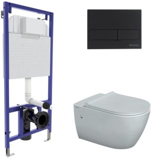 Комплект Berges 4в1 043217: инсталляция NOVUM525 кнопка L5 SoftTouch чёрная унитаз Mascon Rimless сиденье Toma Slim SO