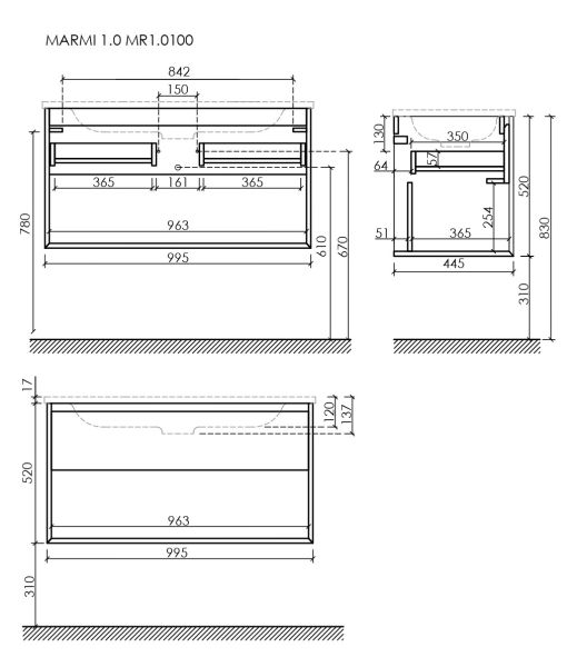 Подвесная тумба под раковину Sancos Marmi 1.0 MR1.0100ECH 99см дуб чарльстон