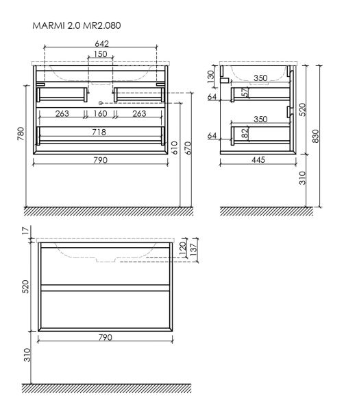 Подвесная тумба под раковину Sancos Marmi 2.0 MR2.080ECH 79см дуб чарльстон
