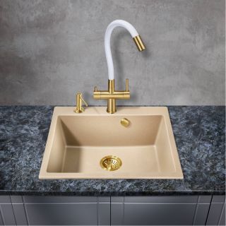 Смеситель для кухни Milacio Ultra MCU.560.GDW под фильтр с краном для питьевой воды и гибким изливом золото/белый