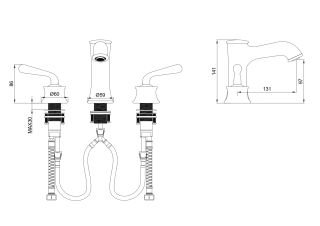 Смеситель для раковины на 3 отверстия Wonzon & Woghand Steam WW-88159008-BGM тёмный графит