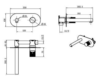 Встраиваемый смеситель для раковины Boheme Stick 125-BCR.2 чёрный матовый/хром