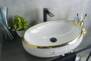 Раковина Gid Nc472 52222 накладная белая / золото 60x41x15