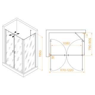 Душевой уголок RGW PA-144B (PA-104B+Z-050-2B+O-204B) 060814428-14 120x80см чёрный