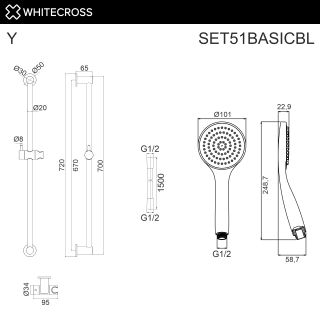Душевой гарнитур на штанге WHITECROSS SET51BASICGLB брашированное золото