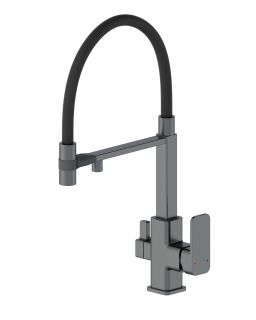 Смеситель для кухни Wonzon & Woghand WW-88458012-BGM с гибким изливом и подключением фильтра тёмный графит