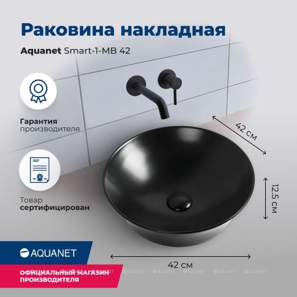 Раковина накладная Aquanet Smart-1-MB 273686 42 см чёрный матовый