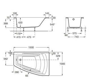 Акриловая ванна Roca Hall Angular 150х100 ZRU9302865 R