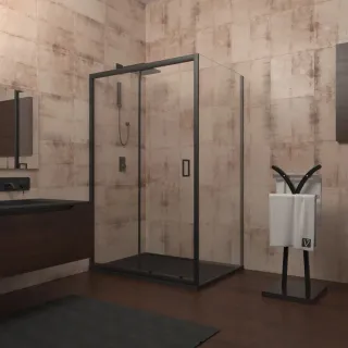 Душевой уголок Veconi Rovigo RV-040B, 1400х900х1850, черный, стекло прозрачное