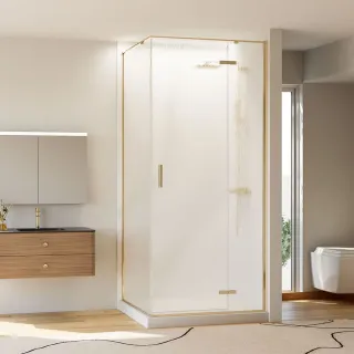 Душевой уголок Veconi Rovigo RV-073RG/R, 1200х900х1950, золото брашинг, стекло дождь