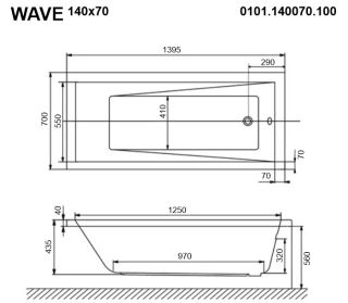 Акриловая ванна Whitecross Wave 0101.140070.100 140x70см белый глянец