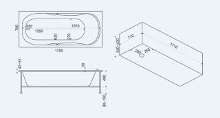 Акриловая ванна Bas Нептун 170x70 см с каркасом