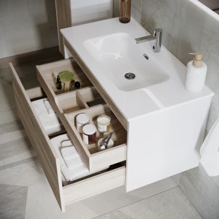 Подвесная тумба под раковину Sancos Smart SM80E 80см дуб бардолино/белый