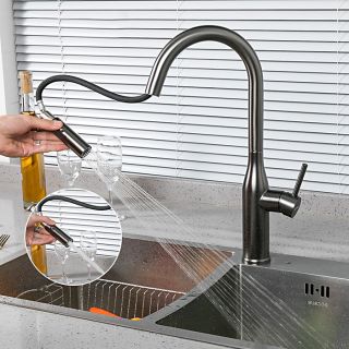 Смеситель для кухни Gappo G4398-41 с выдвижной лейкой оружейная сталь