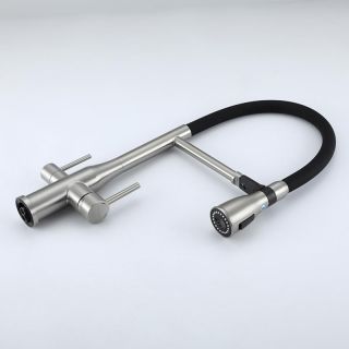 Смеситель для кухни Gappo G4399-75 с гибким изливом и подключением фильтра питьевой воды сатин/чёрный