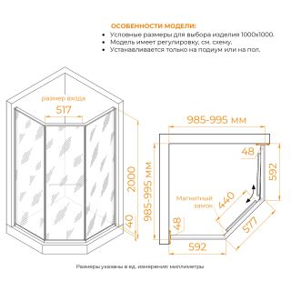 Душевой уголок RGW SV-82Gr "R" 33328200-310R 100x100 см серый