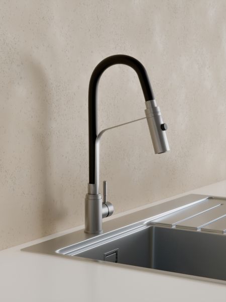 Смеситель для кухни с гибким изливом и режимом "душ" Knotlor SS-07, сатин