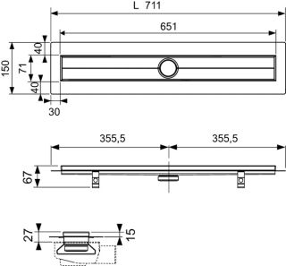 TECE Дренажный канал TECEdrainline, прямой 600700  Seal System 70 см