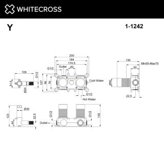 Встраиваемая часть смесителя на 2 потребителя WHITECROSS 1-Y1242