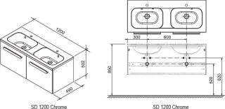 Ravak Тумба под умывальник SD 1200 CHROME каппучино/белая