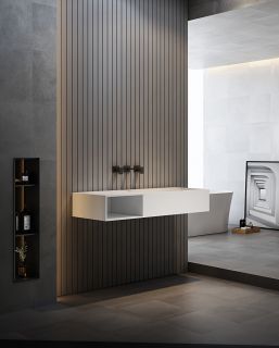 Подвесная тумба с раковиной ABBER Stein AS2640-1.2 L левая 120см белый матовый