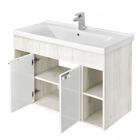 Тумба под раковину Акватон Флай 100см белый/дуб крафт 1A237501FAX10