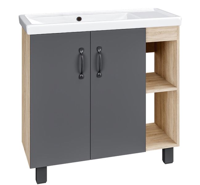 Тумба под раковину Bellezza Рона 80см серая/светлое дерево 00000011749