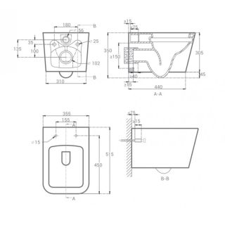 Унитаз Hansmann keramik KVADRO BLACK УНИ0019 подвесной