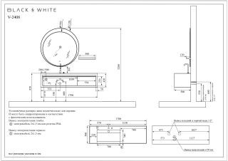 Комплект мебели для ванной Black&White Gravity V-2408 Unihopper drawers Carbon Fiber 2-hole mirror LED Anti-fog
